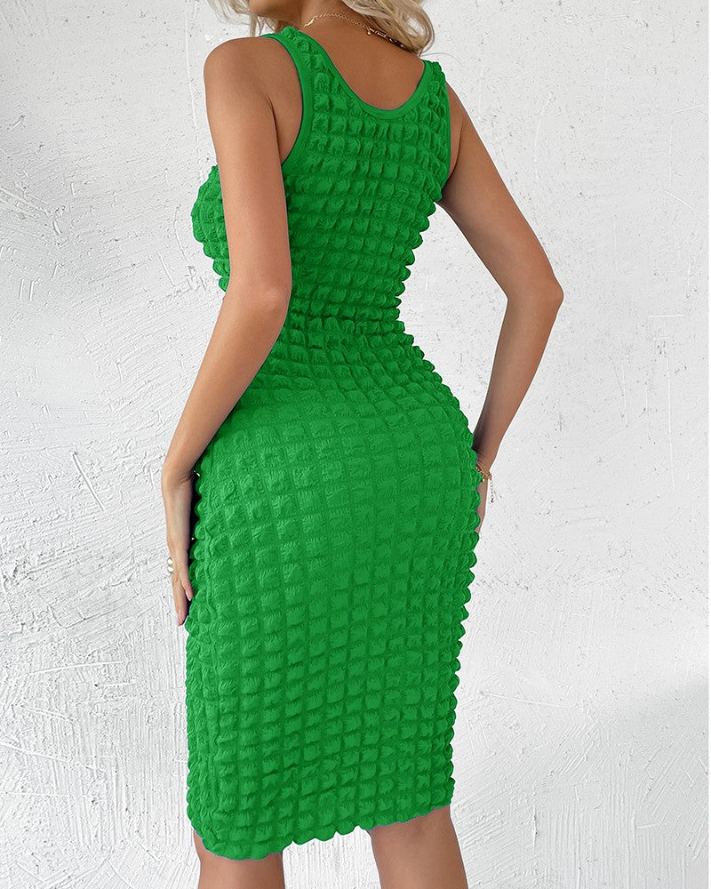 Sleeveless U Neck Textured Bodycon Dress