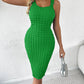 Sleeveless U Neck Textured Bodycon Dress