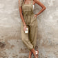 Pocket Design Drawstring Suspender Jumpsuit