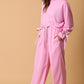 Bonbon Solid Color Drawstring Long Sleeve Top and Pants Set