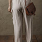 Beige Boho Linen Drawstring Waist Raw Edge Cargo Loose Pants