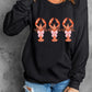 Black Cute Bow Crawfish Printed Drop Shoulder Sweatshirt