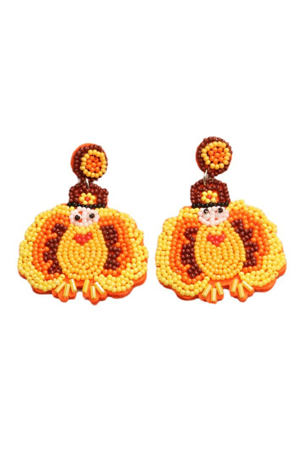 Yellow Halloween Turkey Beaded Drop Earrings