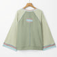 Meadow Mist Green Waffle Knit Wide Bracelet Sleeve Patchwork Raglan Top