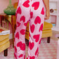 Pink Classic Heart Valentines Short Sleeve Pants Pajamas Set