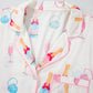 White Plus Size Wine Glass Print Bow Knot Pajama Set