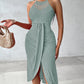 Halter Hollow out A Line Sleeveless Front Slit Ruched Maxi Dress Vacation Dress