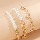 Gold 3pcs Pearl Plated Alloy Beaded Bracelet Set