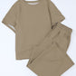 Pale Khaki Textured Loose Fit T Shirt and Drawstring Pants Set