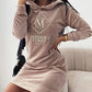 Letter Embroidery Velvet Hooded Sweatshirt Dress