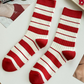 Fiery Red Christmas Color Block Ribbed Crew Socks