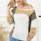 Khaki Exposed Seam Color Block Patchwork Top