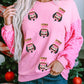 Pink Christmas Nutcracker Graphic Sequin Patchwork Long Sleeve Top