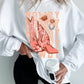 White Cowgirl Boots Hat HOWDY Graphic Corded Sweatshirt