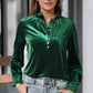 Blackish Green Frilled Neck Buttoned Front Velvet Top