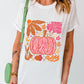 White Floral Pumpkin Printed Crewneck Thanksgiving T Shirt