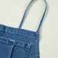 Dusk Blue Adjustable Tie Straps Cropped Wide Leg Denim Overalls