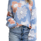 Beau Blue Floral O Neck Drop Shoulder Knitted Sweater