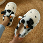 White Cute Cow Thick Sole Plush Thermal Home Slippers