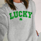 Gray Glitter LUCKY Clover Printed St Patricks Drop Shoulder Sweatshirt