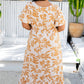 Apricot Floral Print Puff Short Sleeve Resort Plus Size Maxi Dress