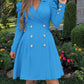 Notched Collar Puff Sleeve Double Breasted Cinch Waist Mini Dress Elegant Dress