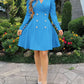 Notched Collar Puff Sleeve Double Breasted Cinch Waist Mini Dress Elegant Dress