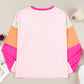 Pink Colorblock Patchwork Long Sleeve Loose Top