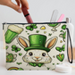 Green St Patricks Pattern Print Zipper Wristlet Canvas Makeup Bag