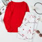 Red Solid Top and Christmas Pants Two Piece Lounge Set