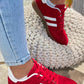 Fiery Red Vintage Striped Patchwork Lace-up Flat Shoes