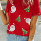 Red Santa Clause Christmas Tree Print Tee