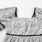 Gray Floral Print Open Back Balloon Sleeve Square Neck Mini Dress