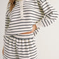 Black white Stripes Printed Half Button Long Sleeve Top and Shorts Set