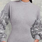 O neck Lantern Sleeve Sequin Patch Bodycon Sweatshirt Dress