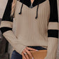 Parchment Textured Colorblock Long Sleeve Quarter Zip Drawstring Hooded Top