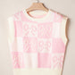 Pink Preppy Bow Detail Checkered Sweater Vest