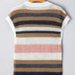 Pink Stripe Color Block Eyelet Knit Short Sleeve Sweater Tee