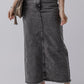 Dark Grey Denim Raw Hem Back Split High Waist Long Skirt