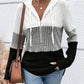 Striped Colorblock Half Zip Up Hoodie Casual Long Sleeve Pullover Tops