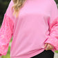 Pink Plus Size Sequin Sleeve Drop Shoulder Sweatshirt