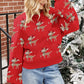 Racing Red Christmas Reindeer Pattern Drop Shoulder Sweater