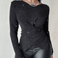 Glitter Round Neck Long Sleeve Crisscross Top