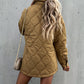 Tan Quilted Flap Pockets Snap Buttoned Puffer Jacket