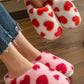 Fiery Red Valentines Heart Shape Winter Fuzzy Slippers