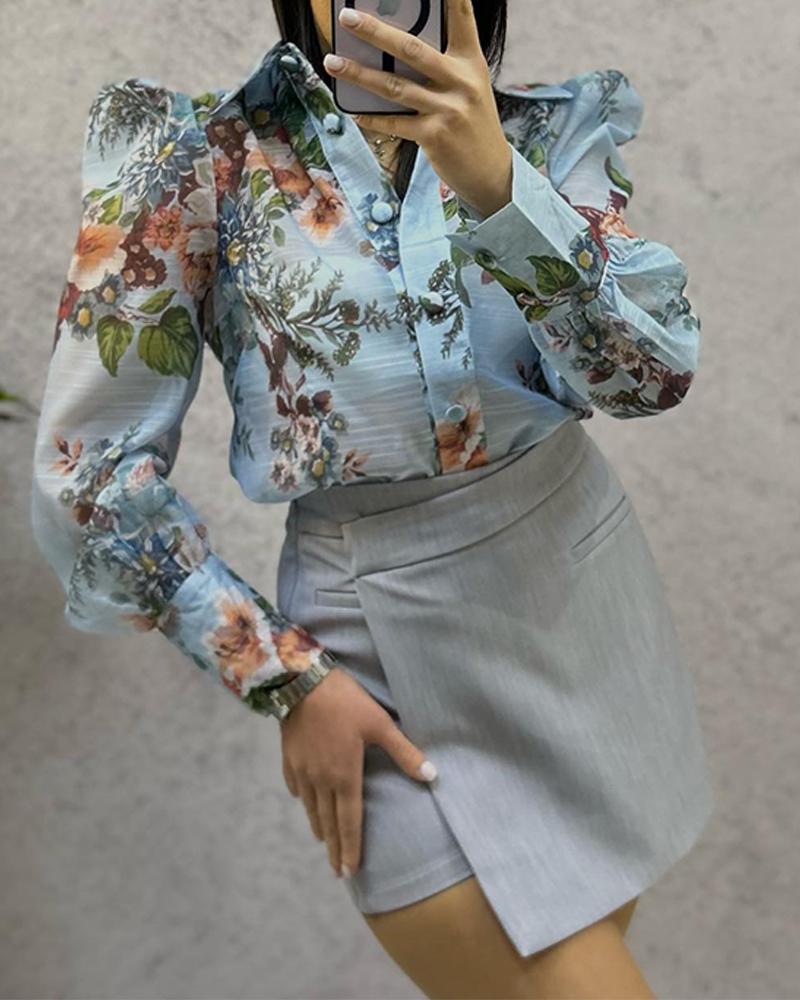 Floral Print Gigot Sleeve Top