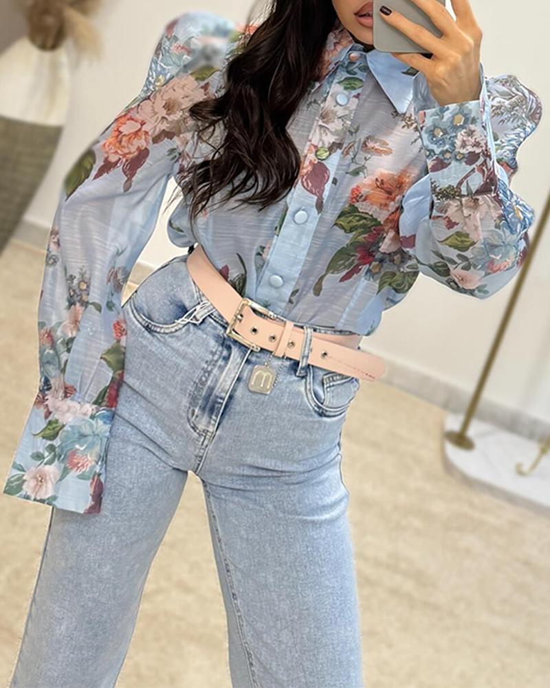 Floral Print Gigot Sleeve Top