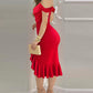 Cowl Neck Cold Shoulder Pearls Strap Ruffle Hem Bodycon Dress