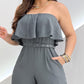 Bandeau Sleeveless Ruffles Jumpsuit with Belt Casual Waist Pocket Design Loose Fit Romper