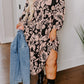 Black Plus Size Floral Printed Puff Sleeve Collared Maxi Dress